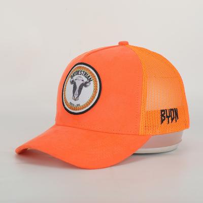 China COMMON Wholesale Bulk Custom High Quality Plain 5 Panel Sublimated Logo Suede Neon Orange Mesh Patch Embroidery Hat And Trucker Hat for sale