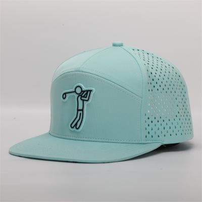 China 7 Panels Bill Rubber Pvc Patch Water Resistant JOINT High Quality Flat Laser Cut Hole Drilled Hole Perforated Snapback Hat Cap for sale