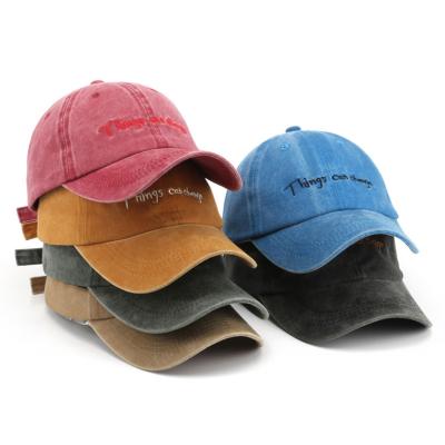 China COMMON Custom Wholesale High Quality Unisex Washed Dyed Baseball Cap 6 Panel Cotton Embroidery Simple Logo Unstructured Dad Hat for sale