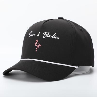 China Wholesale Custom High Quality Embroidery COMMON Logo Black Rope Hat, 5 Brim Quick Dry Nylon Curved Plastic Snap Back Baseball Caps for sale