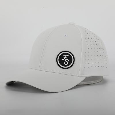 China JOINT Custom Men's High Quality 6 Panel White Laser Cut Waterproof Perforated PVC Patch Sports Baseball Caps Rubber Hat for sale