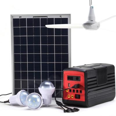 China Lighting and Family Phone Charging 3 Bulb Solar Powered Systems Light and Home Solar Lighting System 12v/7000mah Solar Lead Acid Battery Ceiling Fan Panel for sale