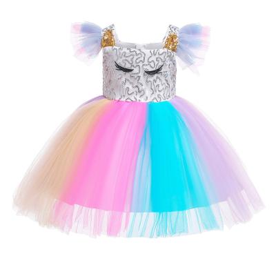 China Wholesale D40 Tea Baby Cloth Costume Kids Unicorn Ball Gown Dress Design Girl Formal Dresses for sale