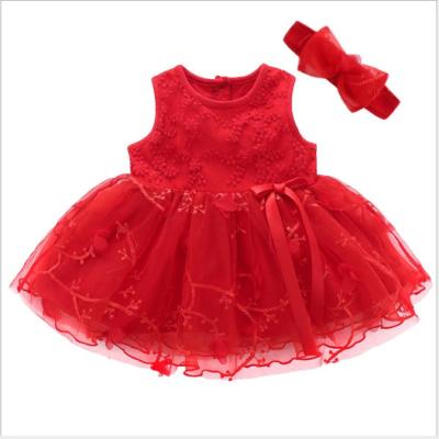 China 1218261 Lovely Breathable Baby Kids Casual Daily Wear Newborn Bridesmaid Clothes Girl Dress With Headband for sale