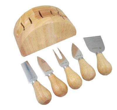 China 5 Pieces Durable Wooden Handle Stainless Steel Cheese Knives Set Cheese Cutter Set for sale