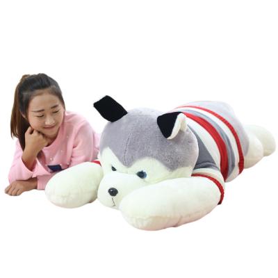 China Decoration Soft Dog Plush Toy Pillow Sweater Plush Toy Lying Wearing Husky Pillow for sale