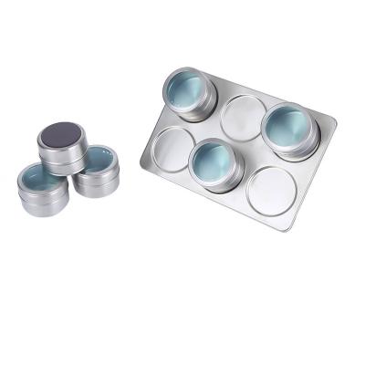 China Viable Magnetic Kitchen 6pcs Stainless Steel Pepper Cumin Seasoning Powder Container Spice Jars Set With Stand for sale