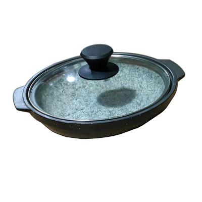 China Sustainable Wholesale Beef Steak Serving Casserole Dish Stone Cooking Pot With Aluminum Wrapped for sale