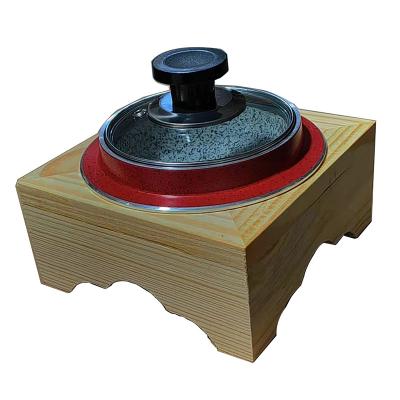 China Amazon Selling Korean Sustainable Hot Cookware Rice Natural Granite Sizzling Soup Bibimbap Bowl Stone Pot With Wooden Tray for sale