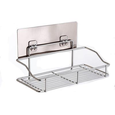 China Amazon Hot Sale Viable Adhesive Bathroom Kitchen Organizer Bath Shelf Metal Stainless Steel Wall Mount Storage Rack for sale