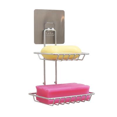 China 2 Tier Modern Custom Made Soap Dish Bar Soap Sponge Holder Stainless Steel Wall Mounted Soap Holder With Hooks for sale