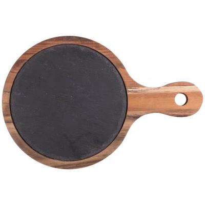 China Japanese Stocked Tableware Sushi Dish Set Pizza Wooden Paddle Round Slate Stone Steak Western Nordic Dish for sale