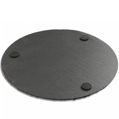 China Japanese Natural Black Matte Slate Stone Round Rock Lava Kitchen Food Stocked Molecular Customized Dinner Dishes For Restaurants Wedding for sale