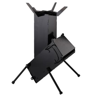 China High Efficient Outdoor Home Camping Portable Folding Heater Metal Rocket Stove Steel Wood Burning Stove for sale