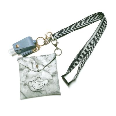 China Polyester and PU Customize To Bar Storage Bag Lanyard Portable Sanitizer Bottle Holder Woven Masking Lanyard à venda