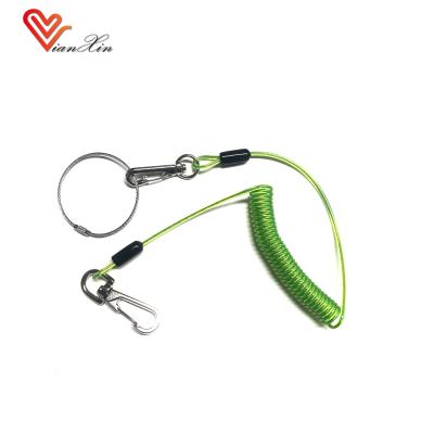 China PVC PU Elastic Tool Rope Spring Stretch Cord Tool Coating Lanyard with Steel Hooks Te koop