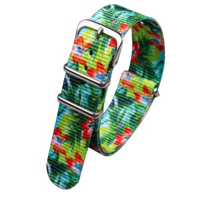 China High Quality Fabric Flower Design Custom Printed Woven Wholesales 16 18 20 22 24 26mm Nylon NATO Watch Strap Band Manufacturing for sale