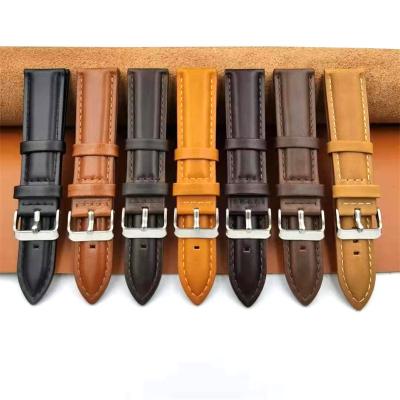 China Wholesale Real Genuine Leather Padded Black Brown High Quality Leather Replacement Mens Wrist Watch Band Strap 22mm Oil for sale