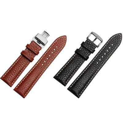 China 16 18 20 22 24mm Soft Comfy Genuine Leather Watch Strap Litchi Grain Custom Full-Grain Top-Grain Leather with Beige Stitching for sale