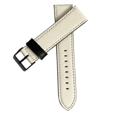 China High Quality Custom Leather Printing Saffiano White Vegan PU Leather Watch Band 18 20 22 24mm for sale