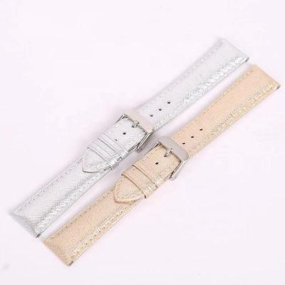 China Watch Band 16 18 20 22mm Smart Genuine Calfskin First-Layer Crossgrain Quality Leather Silver Durable Comfortable Gold Leather for sale