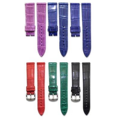 China Manufacture Leather Crocodile , Alligator Grain Customized Logo 14 16 18 20 22 Genuine Cattle Leather Watch Strap 24mm Flat With Stitching for sale