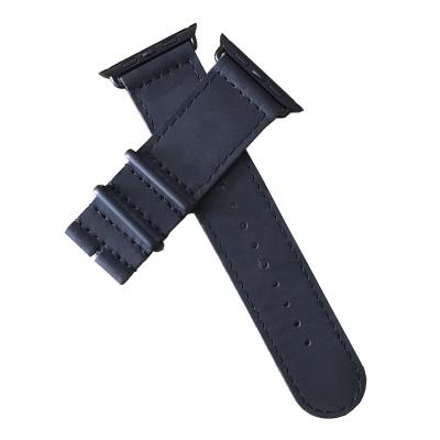 China Custom Made High Quality First-Layer NATO Grade A Genuine Leather Watch Band In Logo Leather With Black PVD Hardware For Iwatch for sale