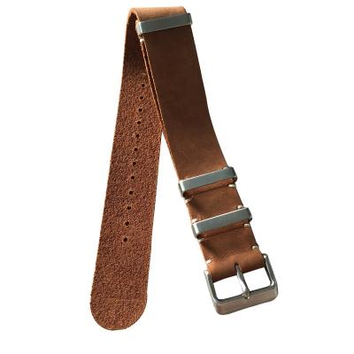 China High quality cool handmade matte style one-piece wide buckles crazy-horse leather contrast nato watch band stitching genuine leather strap for sale