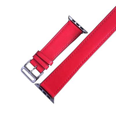 China Leather Long Double-Tour Different Color Custom Painted Edge Durable Soft Nappa Leather Watch Strap For Apple Watch 38 40 42 44 41 45mm for sale