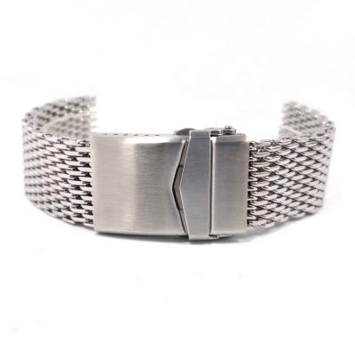 China Wholesale Cool 22mm High Quality Stainless Steel Shark Mesh Watch Strap Band With Solid Fashion Deployment Buckle for sale