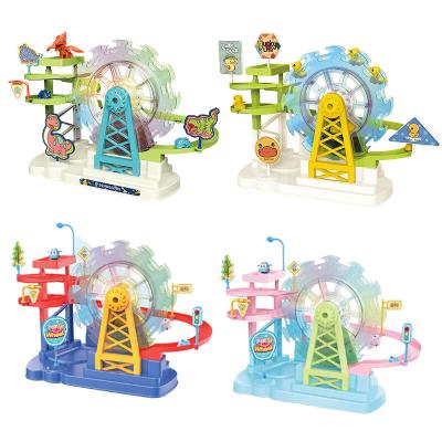 China Electric Racing Car Toy Dino Ferris Wheel Music Track Toy Duck Climbing Stairs Ferris Wheel Track Slide Toys Wholesale Kids Slot Toy 2022 for sale