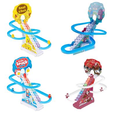 China Slot Toy Duck Stairs Climbing Track Slot Toy Battery USB Powered Slot Dino Penguin Competition Set Track with Light and Music Other Toys for sale