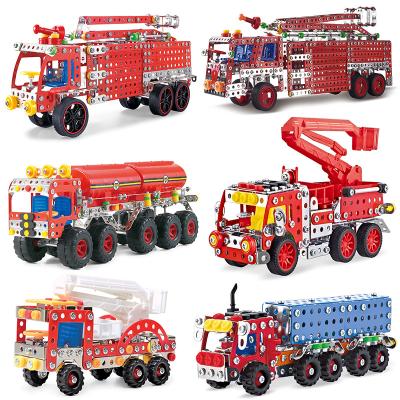 China DIY TOY DIY Self Assemble 3d Metal Puzzle Building Blocks Set Fire Fighting Truck Toy Alloy Car For Boy Kids Adults Funny Gift for sale