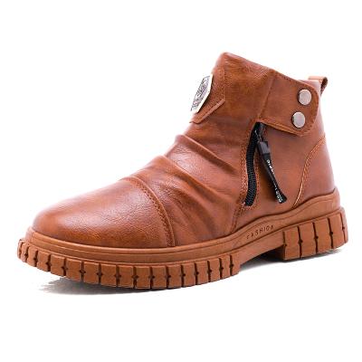 China Fashion Trend PU Leather High Top Sneakers Slip On Warm Plush Shoes Men Winter Casual Outdoor Snow Boots for sale