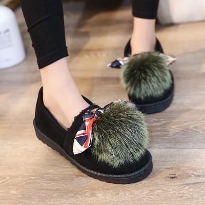 China Wholesale Winter Cotton Flat Slip On Ladies Casual Shoes Fashion Loafers Womens Fluffy Fur Flats for sale