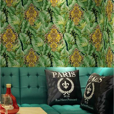 China Modern Trobical Southeast Asian Banana Leaf PVC Wallpapers For Walls Waterproof Wallpaper Rolls For KTV Room Background Wall Painting for sale