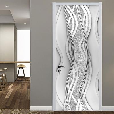 China 2022 PVC 2022 Door Sticker Water Wave Pattern Modern Self-adhesive Silver Waterproof Wall Sticker Home Decor Wallpaper Vinyl Sticker for sale