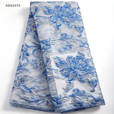 China Newest Brocade Jacquard Jacquard Brocade Lace Fabric Embroidery Nigerian French French Tulle Lace Fabric Sustainable Blue African Lace Fabric For Bridal Dress 2474 for sale