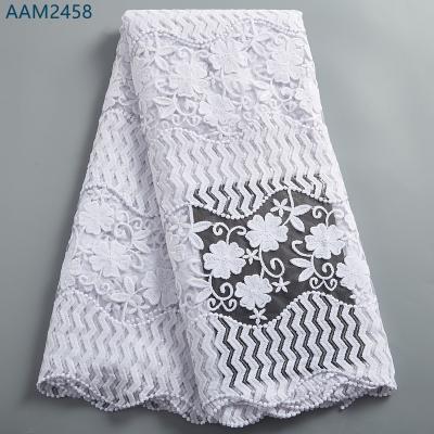 China Next Free Ship 2021New Design Soft Milk Viable Mesh Lace Fabric Sewing Sequins African French Silk Lace Fabric For Wedding Party 2458 for sale