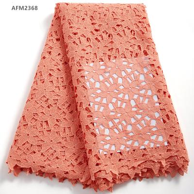 China African High Quality Orange Water Soluble Lace Fabric Viable Guipure French Mesh Lace Material For Wedding Dress Sew 1959 for sale