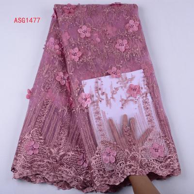 China 2019 Latest Viable 3D Flower Embroidery African Mesh Lace Fabric For Wedding High Quality French Appliqued Dress for sale