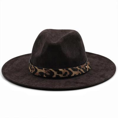 China Leopard Print Stripe Mens Ladies Vintage Casual Luxury Suede Felt Wide Brim Fedora Hats for sale