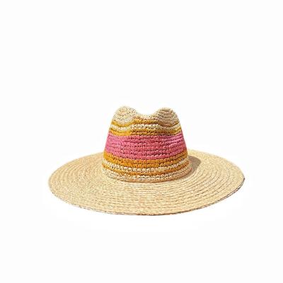 China Character Custom Pure Hand & Straw Woven Wide Brim Beach Sun Hat Raffia Luxury Ladies Straw Hat For Women Summer for sale