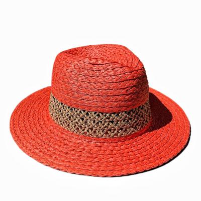 China Character Travel Beach Sun Wide Brim Girls Red Straw Party Ladies Straw Paper Hat for sale