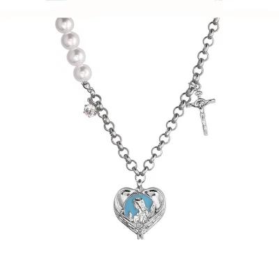 China Jewelry TRENDY heart alloy pendant necklaces for female korean party gift women pearl cross style necklace vintage for sale