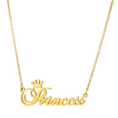 China Mental Princess Pendant Necklaces Europe and America Jewelry Letter For Women Girl Valentines Day Gift Gold Plated Cute Charm Jewelry Wholesale for sale