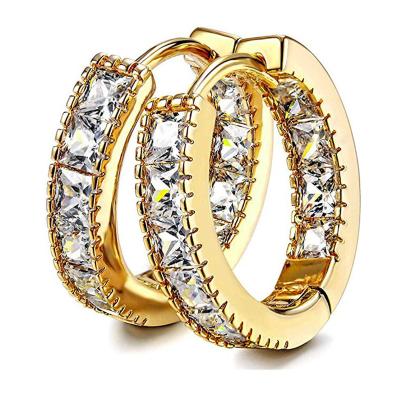 China TRENDY Classic Real Gold Plated Hoop Earrings For Women Girl Hypoallergenic AAA Zircon Studs Cute Jewelry Earings Jewelry for sale