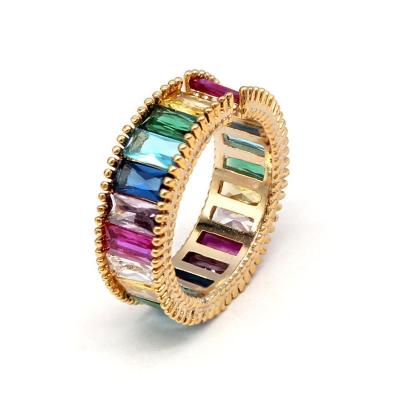 China FASHIONABLE Female Rainbow Crystal Rings Jewelry Women 18K Gold Plated Engagement Jewelry Wedding Band for sale