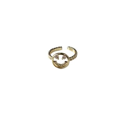 China Wholesale Cute Gold Plating Jewelry Hollowed Out Adjustable Cute Happy Smile Face Ring For Women Girl for sale