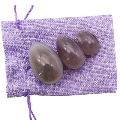 China Yoni Eggs Set Healing Polished Grey Agate Egg Kaigl Vagina Dumbbell Yoni Massage Stones 3 Sizes for Intimate Wellness for sale